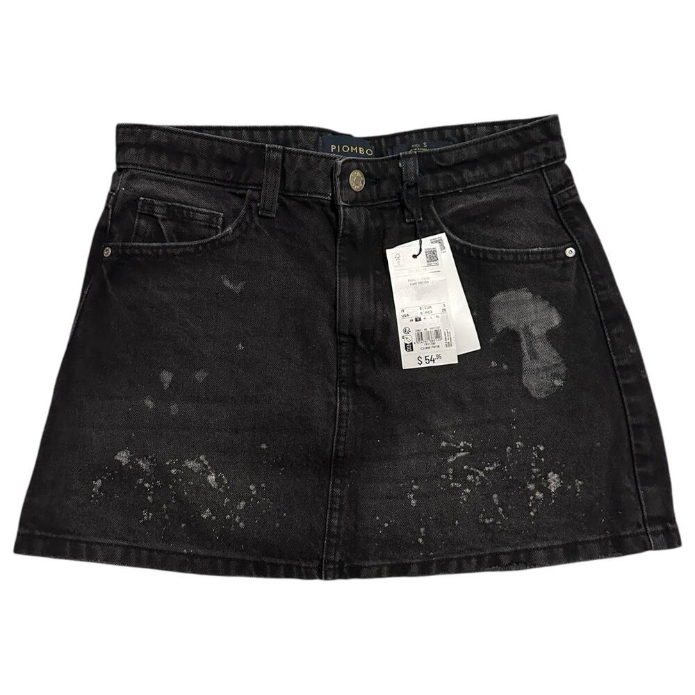 Piombo Black Distressed Denim Mini‎ Skirt Women's S High Rise Grunge Y2K